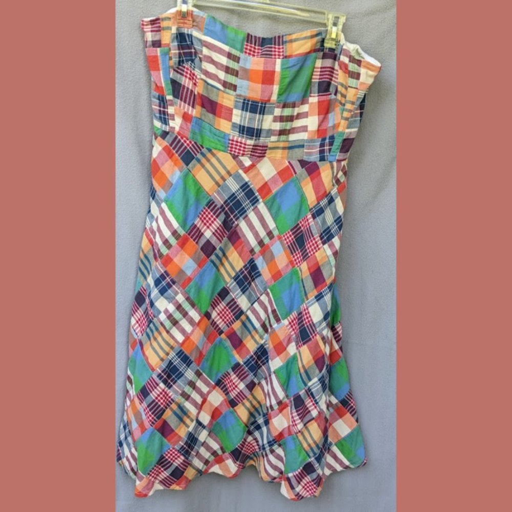 J. Crew Madras Print Strapless Dress Size 14